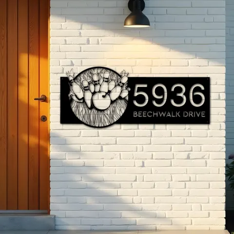 Vista alternativa de Custom Metal Bowling Metal Address Sign, House number, Outdoor Number Signage, Yard Sign Address Plate002