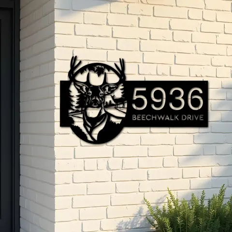 Custom Metal Deer forest wild life Metal Address Sign, House number, Outdoor Number Signage, Yard Sign Address Plate