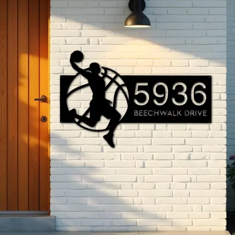 Vista alternativa de Custom Metal Basketball player Sport Metal Address Sign, House number, Outdoor Number Signage, Yard Sign Address Plate