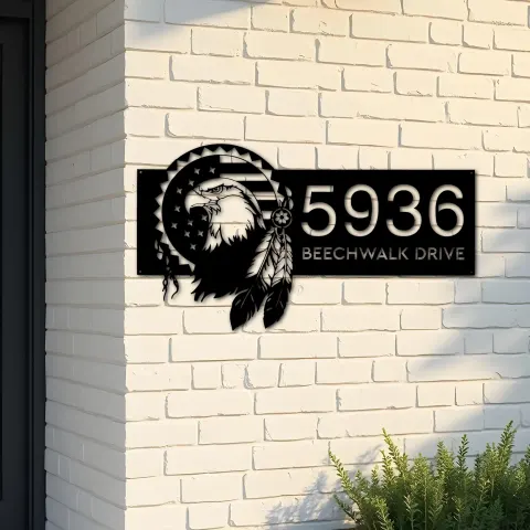Custom Metal Eagle american flag Patriotic Metal Address Sign, House number, Outdoor Number Signage, Yard Sign Address Plate