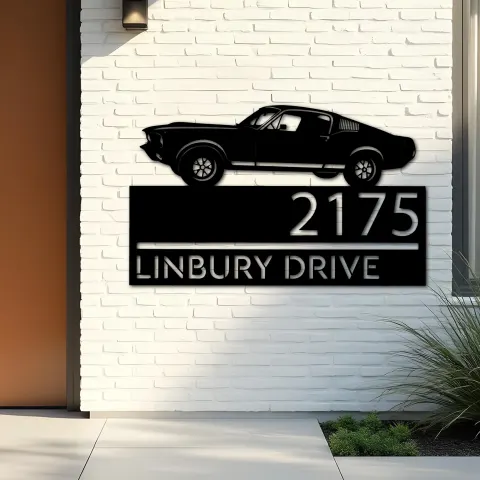 Vue alternative de Custom Metal Muscle sport car Metal Address Sign, House number, Outdoor Number Signage, Yard Sign Address Plate