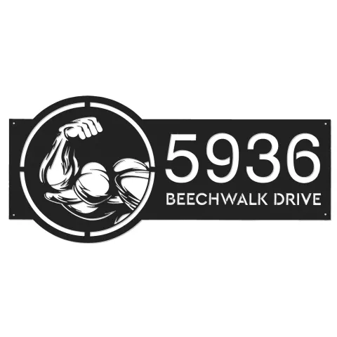 Vista alternativa de Custom Metal Bicep Muscle Gym bodybuilding Metal Address Sign, House number, Outdoor Number Signage, Yard Sign Address Plate