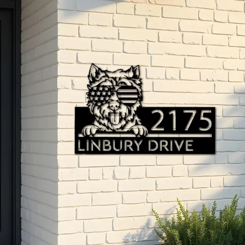 Custom Metal West Highland White Terrier dog Metal Address Sign House number Hanging Address Plaque Yard Sign Outdoor decor