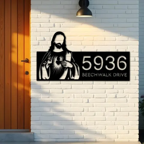 Vue alternative de Custom Metal Jesus Christ Christian God Metal Address Sign, House number, Outdoor Number Signage, Yard Sign Address Plate