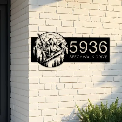 Custom Metal Snowboard Snowboarder winter sport Metal Address Sign, House number, Outdoor Number Signage, Yard Sign Address Plate