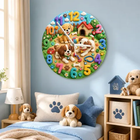 Verspielte Welpen Kinderzimmer Wanduhr | Süße Hundethemen Babyzimmer Dekor, Geschenkideen zur Babyparty und Geburtstagsgeschenk (34,5 cm)