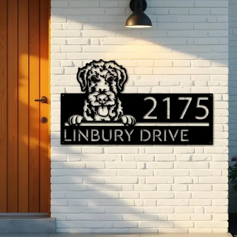Vista alternativa de Custom Metal Airdale Terrier dog cute puppy Metal Address Sign House number Hanging Address Plaque Yard Sign Outdoor decor