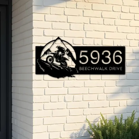Custom Metal Dirtbike motocross biker Metal Address Sign, House number, Outdoor Number Signage, Yard Sign Address Plate