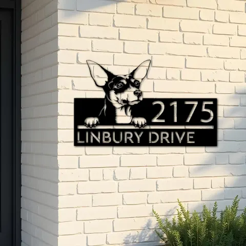 Custom Metal Toy Fox Terrier dog Puppy Metal Address Sign House number Hanging Address Plaque Yard Sign Outdoor decor