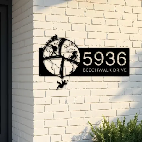 Custom Metal World traveling adventure Address Sign House number Hanging Address Plaque Yard Sign Outdoor Sign