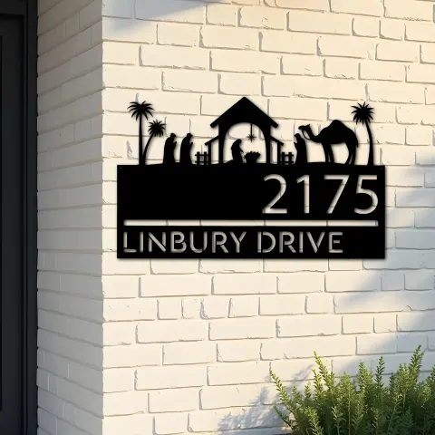 Custom Metal Nativity scene Birth of Jesus Christ Metal Address Sign House number Hanging Address Plaque Yard Sign Outdoor
