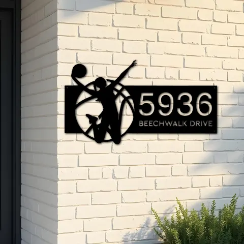 Custom Metal Female girl basketball player Metal Address Sign, House number, Outdoor Number Signage, Yard Sign Address Plate