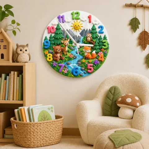Waldtiere Wanduhr für Kinderzimmer | Niedliche Natur Dekoration, Einzigartige Geschenke zur Babyparty für Jungen oder Mädchen (34,5 cm) alternative Ansicht