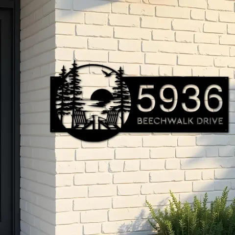 Custom Metal Sunset Scene Metal Address Sign, House number, Outdoor Number Signage, Yard Sign Address Plate