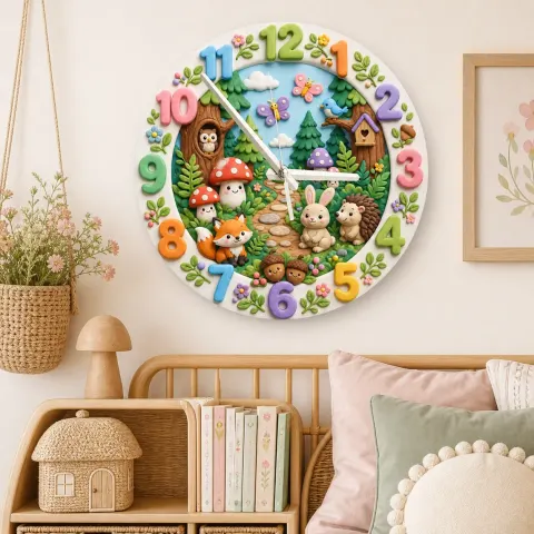 Wanduhr mit Waldtieren für Kinderzimmer | Verspielte Natur-Dekoration für das Kinderzimmer, süßes Geschenk zur Babyparty (34,5 cm) alternative Ansicht