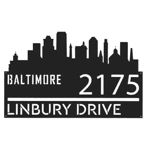 Vista alternativa de Custom Metal Baltimore city skyline Metal Address Sign Hanging Address Plaque house number Yard Outdoor Sign