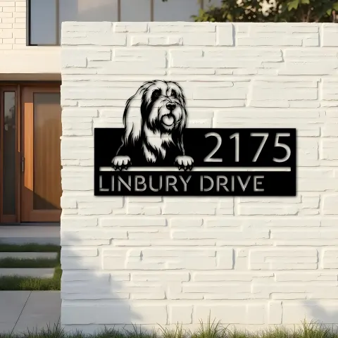 Vista alternativa de Custom Metal Bearded collie dog Puppy Metal Address Sign House number Hanging Address Plaque Yard Sign Outdoor decor