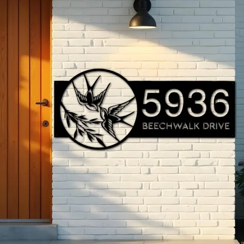 Vista alternativa de Custom Metal Swallows Metal Address Sign, House number, Outdoor Number Signage, Yard Sign Address Plate