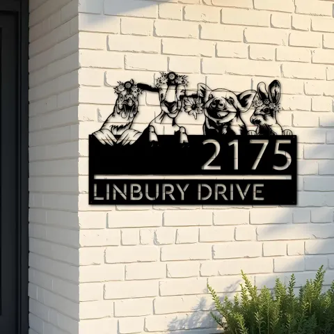 Custom Metal Goat pig chicken rabbit farm animals ranch Metal Address Sign, House number, Outdoor Number Signage, Yard Sign Address Plate