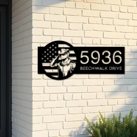 Custom Metal US Army Salute American Soldier US flag Metal Address Sign House number Hanging Address Plaque Yard Sign Outdoor