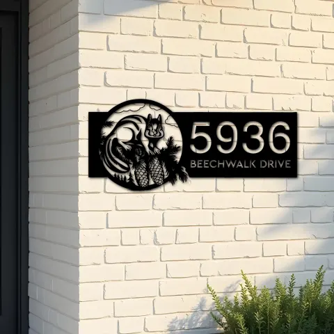 Custom Metal Chipmunk Wild animal wildlife Metal Address Sign, House number, Outdoor Number Signage, Yard Sign Address Plate
