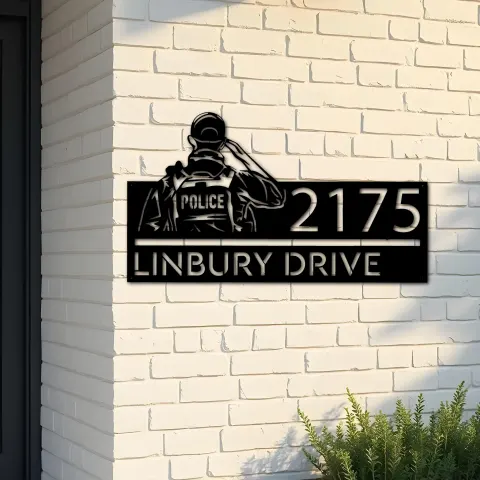 Custom Metal Police officer policeman Metal Address Sign, House number, Outdoor Number Signage, Yard Sign Address Plate