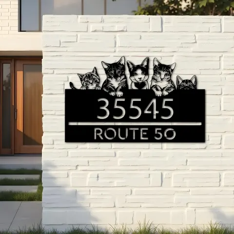 Vue alternative de Custom Metal Cute peeking cats kittens Metal Address Sign, House number, Outdoor Number Signage, Yard Sign Address Plate