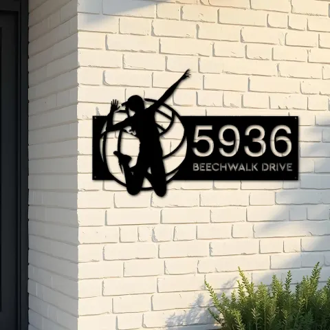 Custom Metal Volleyball player Metal Address Sign, House number, Outdoor Number Signage, Yard Sign Address Plate