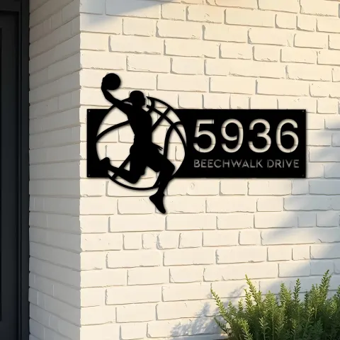 Custom Metal Basketball player Sport Metal Address Sign, House number, Outdoor Number Signage, Yard Sign Address Plate