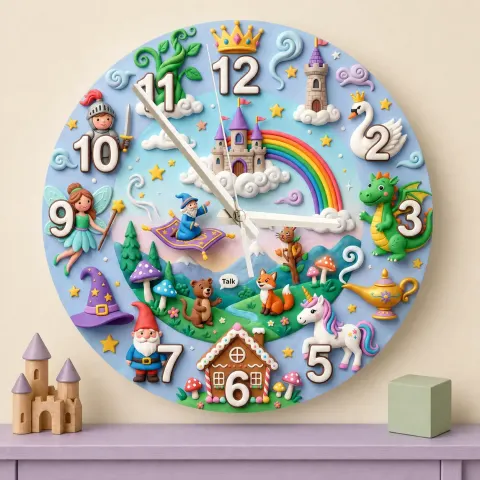 Magical Fairytale Kids Room Wall Clock | Castle Dragon Unicorn Nursery Room Decor, Birthday & Baby Shower Keepsake (13.6 inch / 34.5 cm)