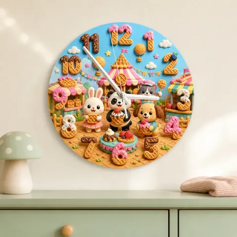 Vista alternativa di Puppy Bunny Ice Cream Kids Room Wall Clock | Pet Nursery Decor, Sweet Birthday Gift For Girls Boys (13.6 inch / 34.5 cm)