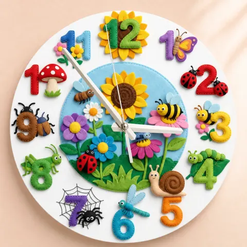 Vista alternativa di Garden Bugs and Flowers Kids Room Wall Clock | Whimsical Nature Nursery Decor, Colorful Toddler Girl Birthday Gift (13.6 inch / 34.5 cm)