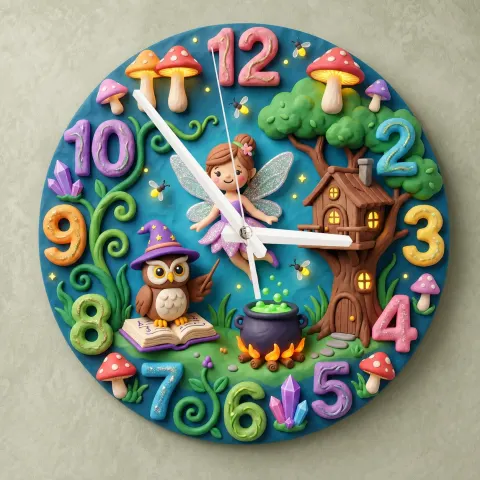 Vista alternativa di Enchanted Fairy & Wizard Owl Kids Room Wall Clock | Magical Forest Nursery Decor, Whimsical Baby Girl Bedroom Gift (13.6 inch / 34.5 cm)
