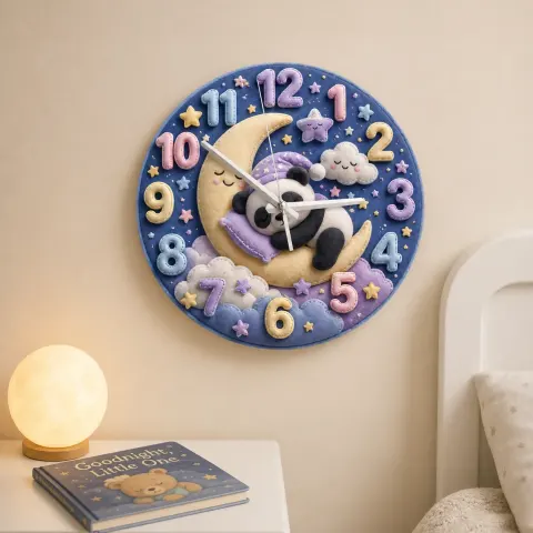 Vista alternativa di Sleeping Panda on Moon Kids Room Wall Clock | Dreamy Starry Night Nursery Decor, Beautiful Baby Shower Gift Keepsake (13.6 inch / 34.5 cm)