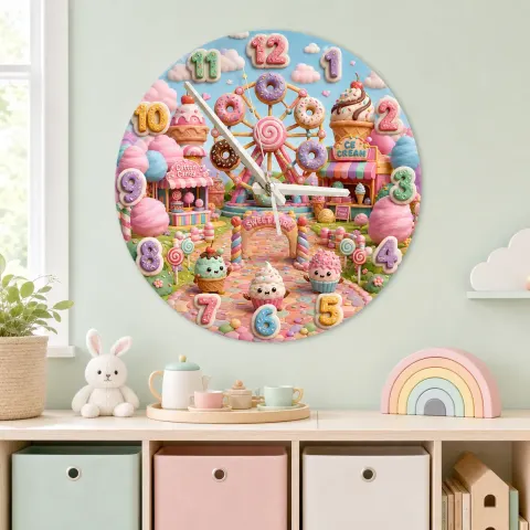 Vista alternativa di Pastel Candyland Theme Kids Room Wall Clock | Kawaii Sweet Treats Nursery Wall Decor, Cute Little Girl Bedroom Gift (13.6 inch / 34.5 cm)