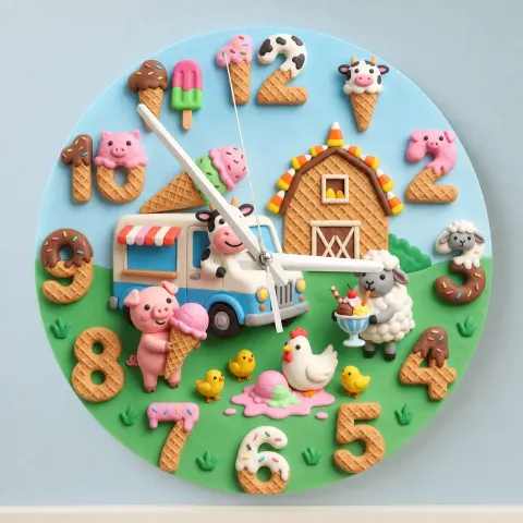 Vista alternativa di Sweet Ice Cream Farm Animals Kids Room Wall Clock | Playful Nursery Decor, Whimsical Baby Shower Birthday Gift Idea (13.6 inch / 34.5 cm)