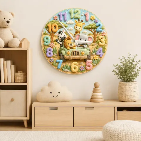 Vista alternativa di Safari Animal Jeep Kids Room Wall Clock | Jungle Nursery Decor, Safari Playroom Art, Baby Boy Shower Gift Keepsake (13.6 inch / 34.5 cm)