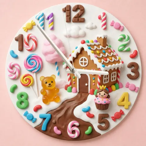 Whimsical Candy Land Gingerbread Kids Room Wall Clock | Sweet Treats Nursery Home Decor, Magical Girls Bedroom Gift (13.6 inch / 34.5 cm)