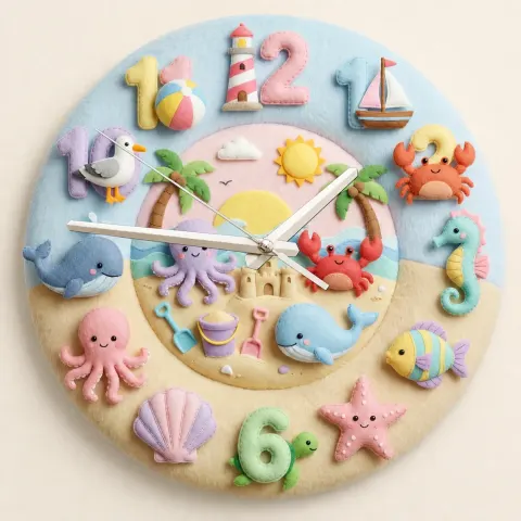 Pastel Ocean Animals Kids Room Wall Clock | Cute Under The Sea Nursery Decor, Best Baby Shower Gift For Boys And Girls (13.6 inch / 34.5 cm)