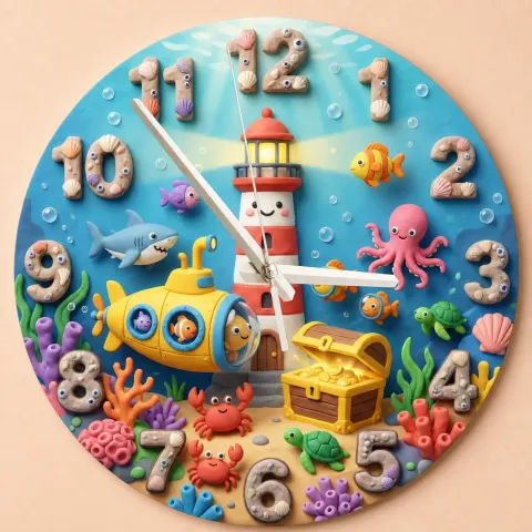 Under the Sea Ocean Animals Kids Room Wall Clock | Nautical Nursery Decor, Boys Playroom Decor, Baby Boy Shower Gift (13.6 inch / 34.5 cm)