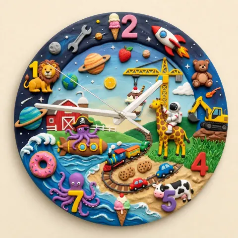 Ultimate Adventure Kids Room Wall Clock | Space Animals Train Nursery Decor, Unique Toddler Boy Birthday Keepsake (13.6 inch / 34.5 cm)