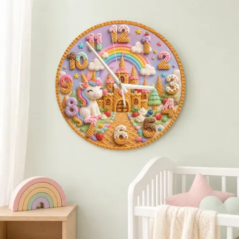 Vista alternativa di Unicorn Rainbow Castle Kids Room Wall Clock | Fairytale Nursery Decor, Magical Baby Girl Birthday Gift (13.6 inch / 34.5 cm)