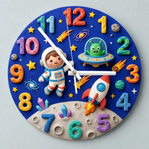 Vista alternativa di Outer Space Astronaut Kids Room Wall Clock | Alien Rocket Nursery Decor, Baby Boy Bedroom Birthday Gift Idea Keepsake (13.6 inch / 34.5 cm)