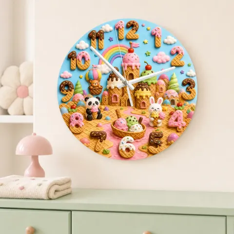 Vista alternativa di Panda Bunny Candy Castle Kids Room Wall Clock | Rainbow Nursery Decor, Sweet Baby Shower Gift (13.6 inch / 34.5 cm)