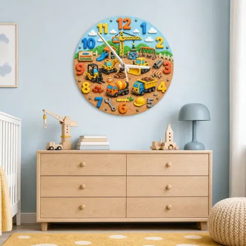 Vista alternativa di Construction Trucks Playground Kids Room Wall Clock | Boys Nursery Decor, Little Builder Toddler Birthday Gift Idea (13.6 inch / 34.5 cm)