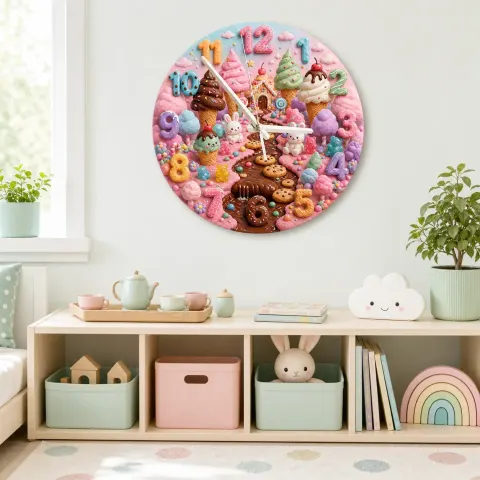 Vista alternativa di Magical Candyland Ice Cream Kids Room Wall Clock | Sweet Treats Nursery Decor, Whimsical Girl Bedroom Decor Keepsake (13.6 inch / 34.5 cm)