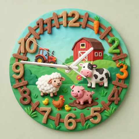 Vista alternativa di Farm Animals Barnyard Kids Room Wall Clock | Cute Red Tractor Nursery Decor, Unique Baby Boy Shower Gift Keepsake (13.6 inch / 34.5 cm)