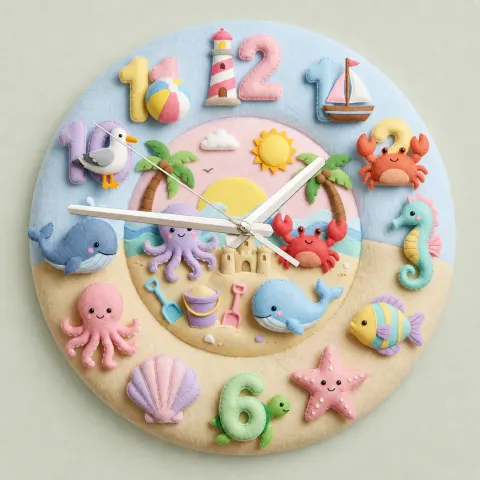 Vista alternativa di Pastel Ocean Animals Kids Room Wall Clock | Cute Under The Sea Nursery Decor, Best Baby Shower Gift For Boys And Girls (13.6 inch / 34.5 cm)