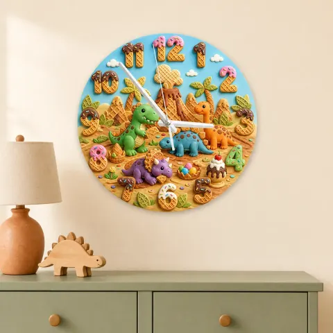 Vista alternativa di Dinosaur Ice Cream Kids Room Wall Clock | Volcano Nursery Decor, Little Boy Birthday Gift Keepsake (13.6 inch / 34.5 cm)