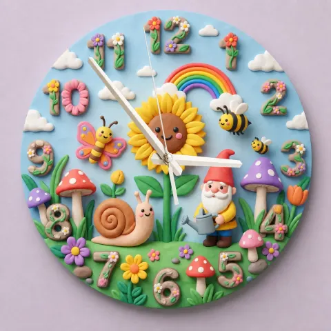 Vista alternativa di Whimsical Garden Gnome Kids Room Wall Clock | Snail And Sunflower Nursery Decor, Baby Girl Shower Keepsake Present (13.6 inch / 34.5 cm)